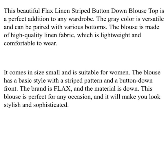 FLAX Linen Striped Button Down Blouse Top Small Lightweight V Neck Long Sleeve - Picture 5 of 5